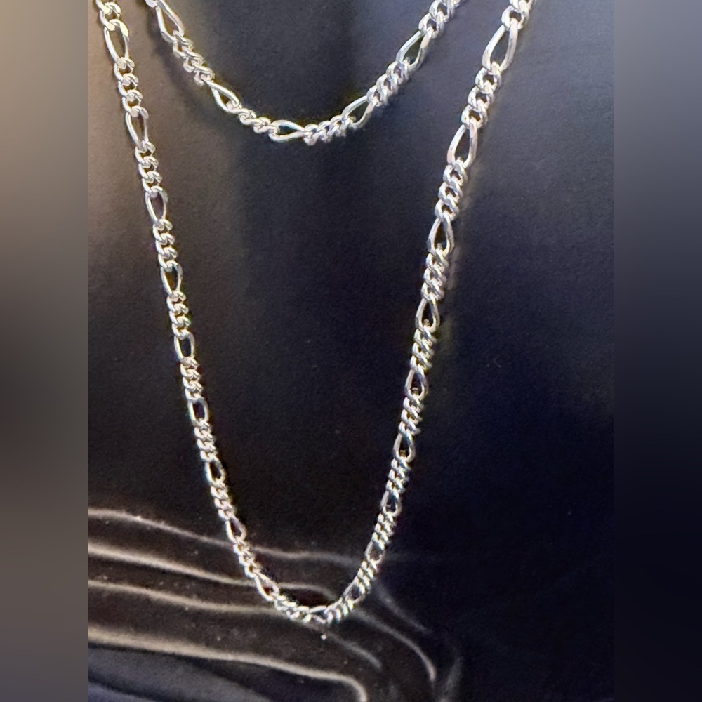 Extra long 30” 925 Italian Sterling Silver Figaro Chain Necklace
